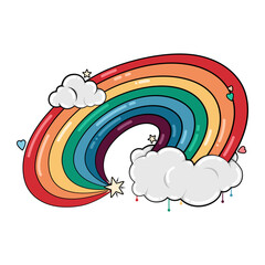 Cute rainbow and clouds with hearts and stars