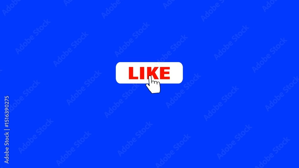 Poster hand cursor icon pressing the like button on a blue background