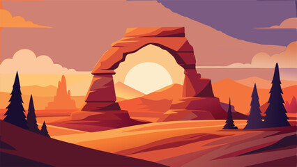 Delicate arch utah sunset landscape illustration vector art