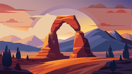 Delicate arch utah landscape illustration vector background