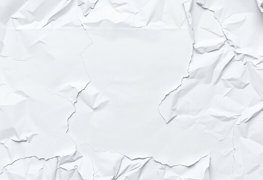 A crumpled piece of white paper with visible rips and creases, showing texture and aging,  photography,  broken