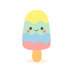 Rainbow popsicle with face in vector. 
Use for fun illustrations, kids&rsquo; items, and seasonal visuals.