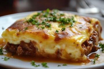 Savory Omellete Delight: A Wholesome Breakfast Dish Garnished with Meat & Sweet Flavors on a Plate