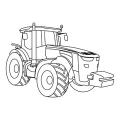 Modern Farm Tractor Vector Outline &ndash; Agricultural Machinery Line Art for Coloring Pages, Farming Designs, and Vehicle Illustrations
