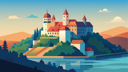 Castle illustration fantasy landscape scenic view wallpaper art