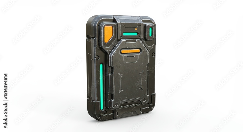 Poster futuristic tech panel: sci-fi device render