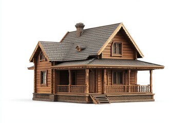 Neglected Wooden Home Standing Alone Against White Backdrop, Front Perspective