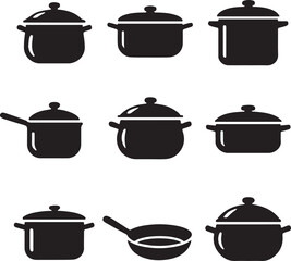 Kitchen Pot Icon Set Silhouette Vector Art