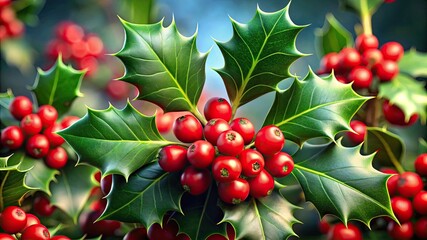 Obraz premium Festive Holly Berries and Leaves for Christmas Decoration