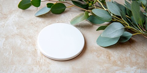 Blank round coaster with eucalyptus sprigs