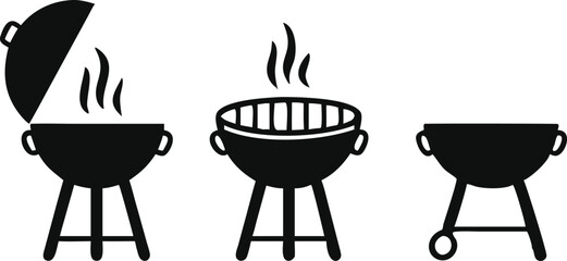 grill, bbq, icon, vector, barbecue, silhouette, smoke, illustration, isolated, pictogram, symbol, background, fire, metal, picnic, party, steak, hot, design, barbeque, black, meal, logo, food, summer,