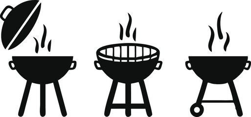 grill, bbq, icon, vector, barbecue, silhouette, smoke, illustration, isolated, pictogram, symbol, background, fire, metal, picnic, party, steak, hot, design, barbeque, black, meal, logo, food, summer,