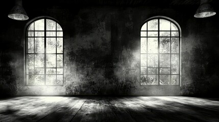 Obraz premium Beams of light pierce through the arched a moody and mysterious ambiance in this derelict and forgotten interior space