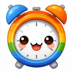 Cute Rainbow Kawaii Alarm Clock Cartoon Illustration