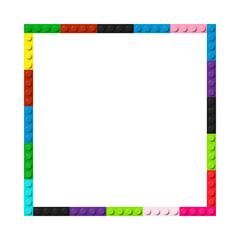 Simple frame composed of color toy blocks. Black, white, red, blue, pink and green brick banner. Abstract vector background