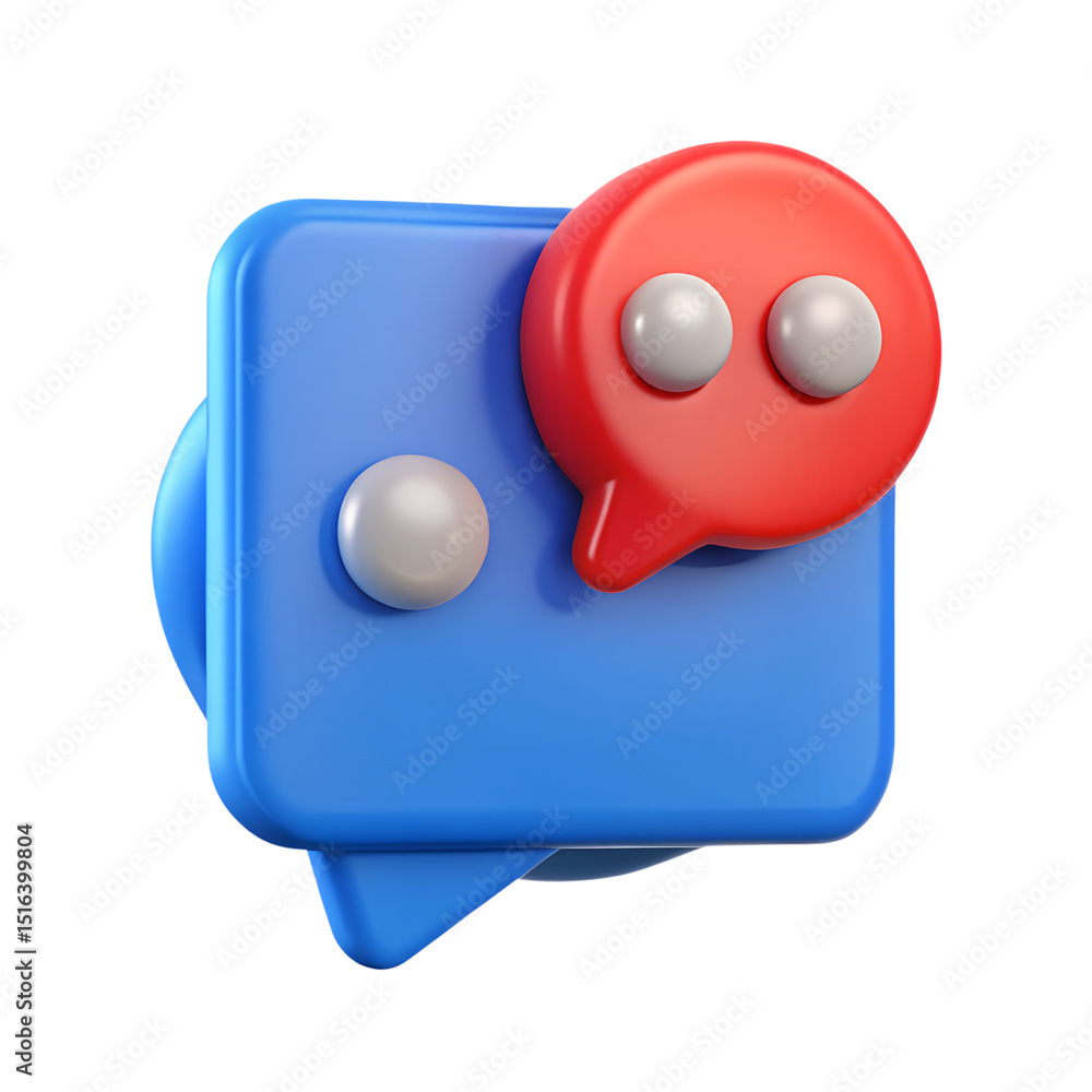 Poster 3d rendered blue chat bubble with a notification icon in a modern cartoonish style perfect for web d