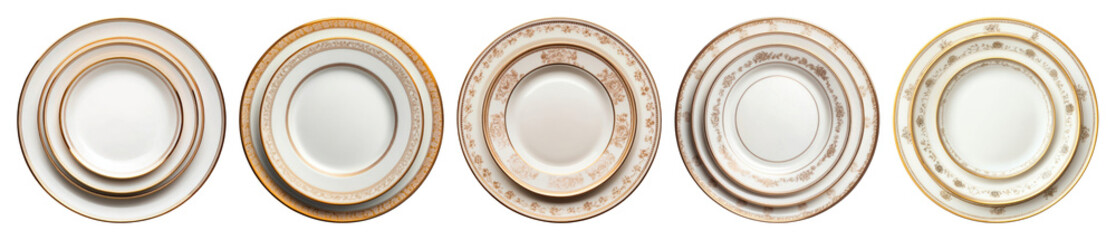 PNG Elegant porcelain dinnerware collection, element set on transparent background
