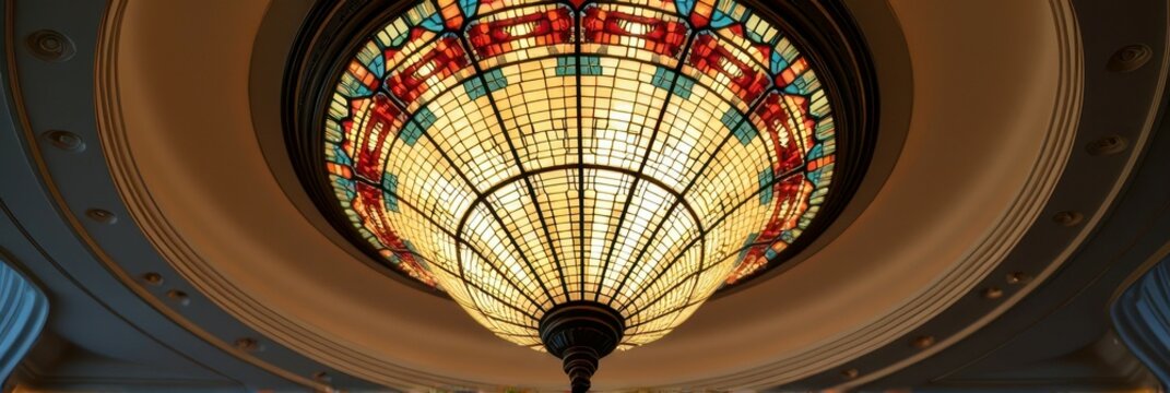 Elegant stained glass ceiling light in ornate interior design setting - Powered by Adobe