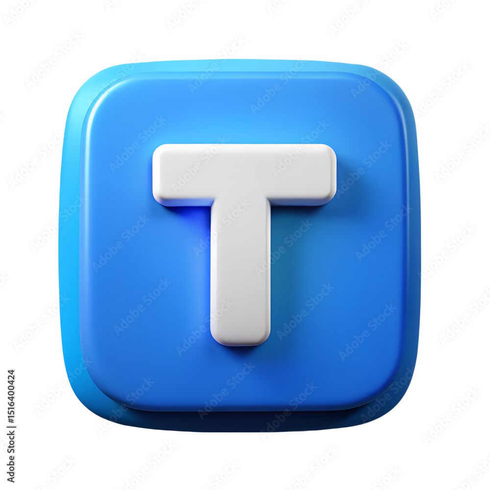 Aufkleber 3d rendered plastic-style icon depicting the letter t within a square button isolated on a transpare