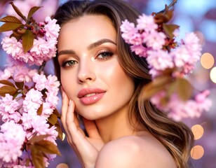 Naklejka premium Woman in Cherry Blossoms