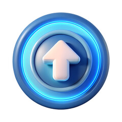 3d rendered plastic-style upload arrow icon within a modern circular design isolated on transparent background