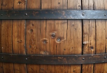Old wooden barrel with metal bands showcasing textures and craftsmanship