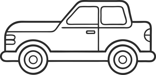 Pickup truck vector line art icon, white background 