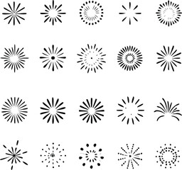 Firework icon set. Petard, stars, festival and event, celebrate and party, happy new year firework, Vector illustration