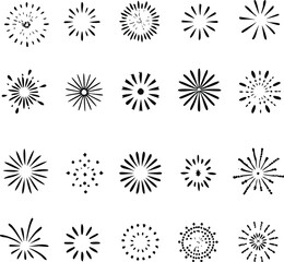 Firework icon set. Petard, stars, festival and event, celebrate and party, happy new year firework, Vector illustration