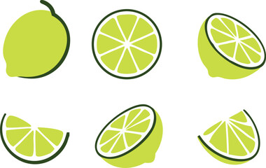icon lime slice green isolated on white background, lemon half fruit lime. Fresh green cut citrus vector illustration