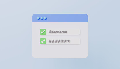 Web browser with user login form, username and password protected, Safe interactions, protection