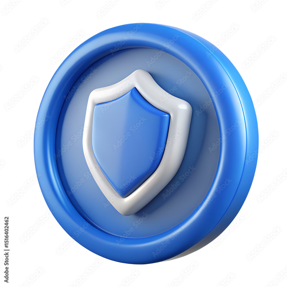 Poster a 3d rendering of a blue and white shield icon in a plastic-style design representing security and p