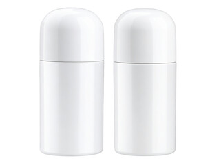 Two White Roll-On Deodorant Bottle with Glossy Cap, isolated on a transparent background