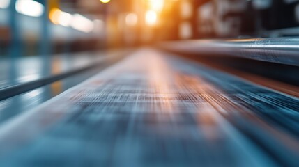 A sleek and modern industrial setting is captured with a dynamic blur effect, showcasing perspective and the beauty of machinery in daily life.