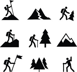 Hiking icon set, illustration isolated vector sign symbol