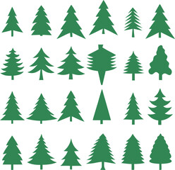 Set of different fir trees. Christmas collection. Vector illustration. Tree Merry Christmas Icon Isolated Vector