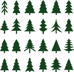 Set of different fir trees. Christmas collection. Vector illustration. Tree Merry Christmas Icon Isolated Vector