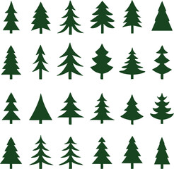 Obraz premium Set of different fir trees. Christmas collection. Vector illustration. Tree Merry Christmas Icon Isolated Vector