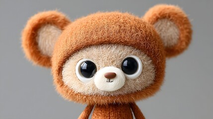 Fototapeta premium Fuzzy toy bear with oversized head, adorable felt mascot for kids