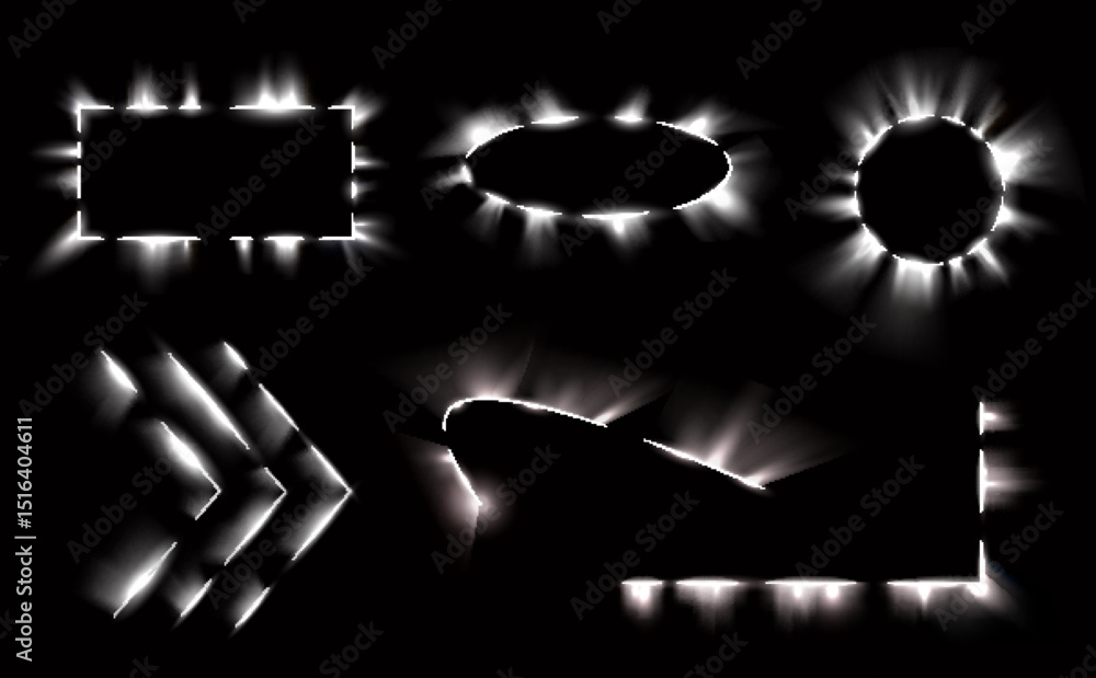 Poster png tech led glow effect on three-dimensional square plate with light frame laser oval buttons night