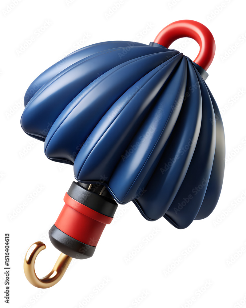 Poster a meticulously rendered 3d depiction of a blue and red umbrella with golden handle isolated on a tra