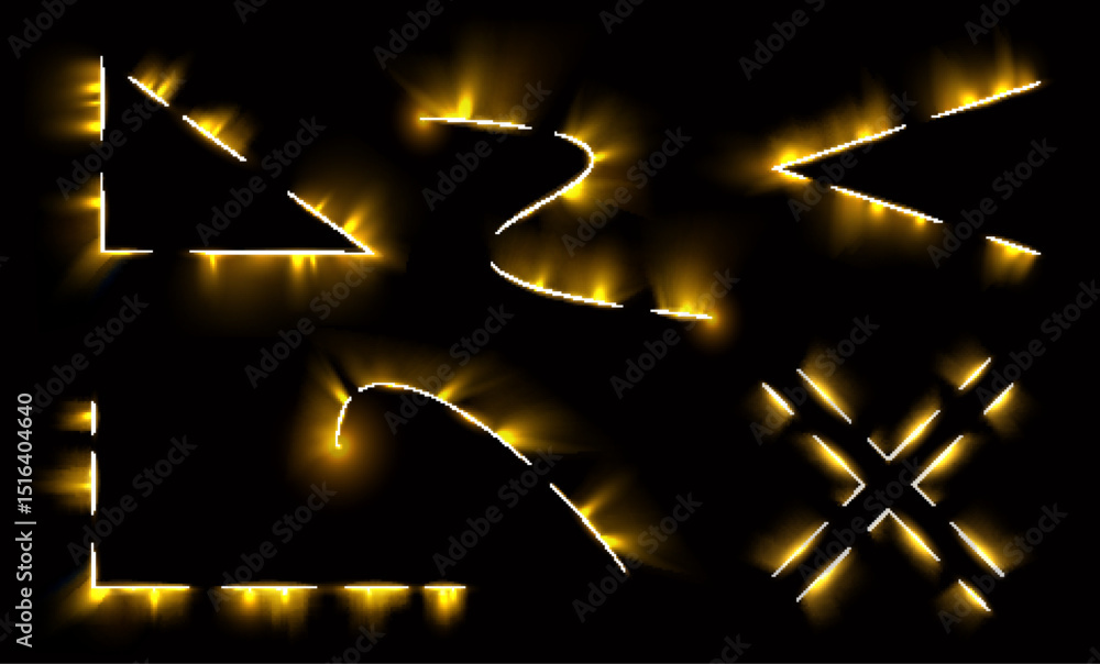 Poster png yellow neon rectangle with glowing buttons and dark background laser effect futuristic template 