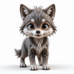 Cute baby wolf character. 3D