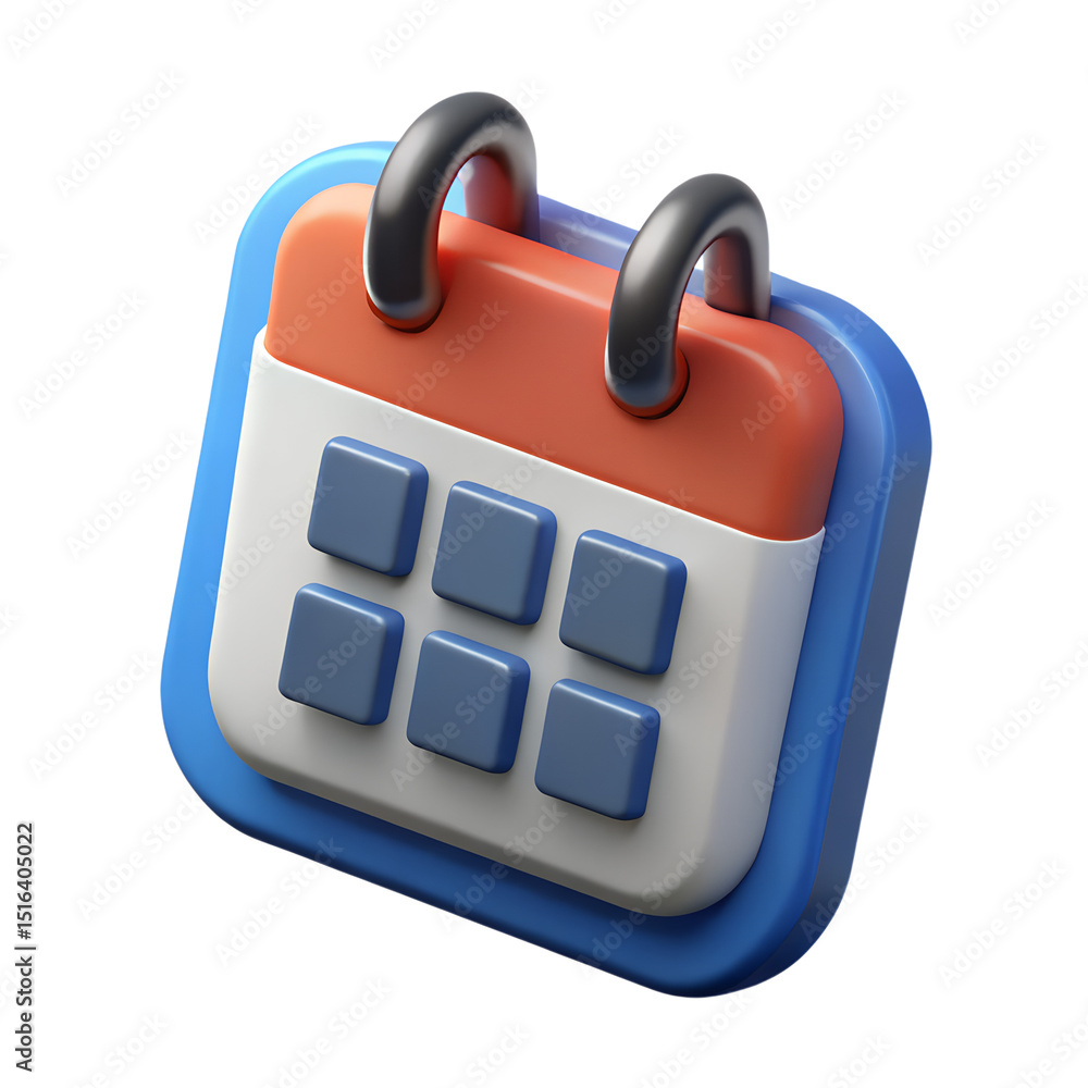 Poster a modern and stylish 3d rendering of a calendar icon representing planning and scheduling on transpa
