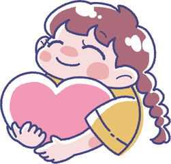 ハートを持った幸せそうな女の子のイラスト