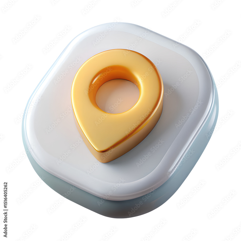 Poster a stylish 3d rendering of a golden location marker or pin icon placed on a layered platform perfect 
