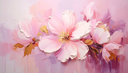Abstract pink acrylic surface, floral style. Oil painting texture on canvas. Hand painted