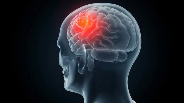Medical illustration of human brain anatomy in profile,brain tumor,cerebral infarction. Medical health concept. Science 4k video