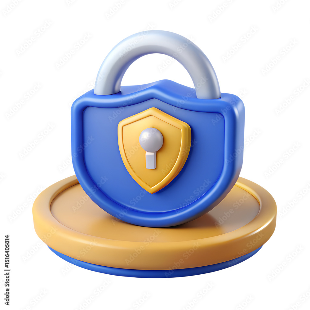 Poster a vibrant 3d rendering featuring a padlock representing cybersecurity data protection and internet s