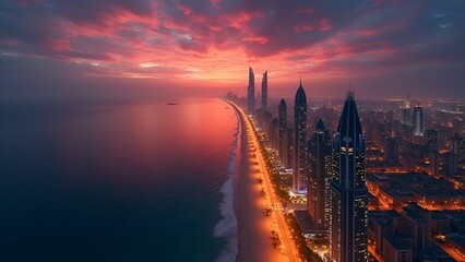 Fototapeta premium CIDADE A NOITE COM UM CÉU LINDO E MUITAS LUZES ACESSAS (CITY AT NIGHT WITH A BEAUTIFUL SKY AND MANY LIGHTS ON)